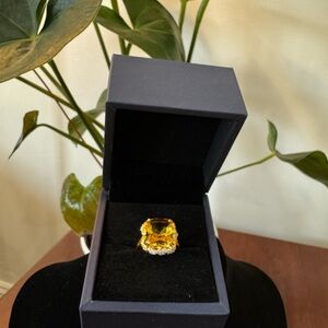 Italo costume jewelry ring - Gold and Silver Gemstone Ring with Brilliant Cut